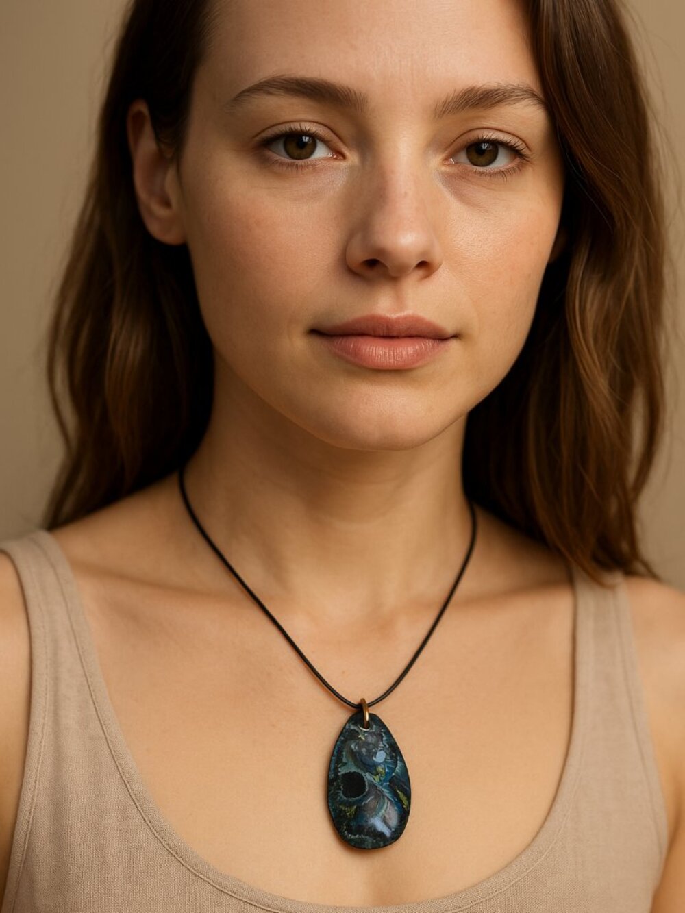 Bold Multicolor Oval gender-neutral Pendant— Blue Green Swirl Statement
